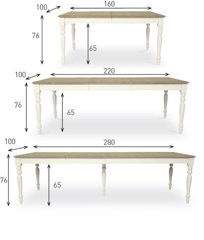 Table rectanglaire Noire VERSAILLES extensible jusqu'à 280 cm 