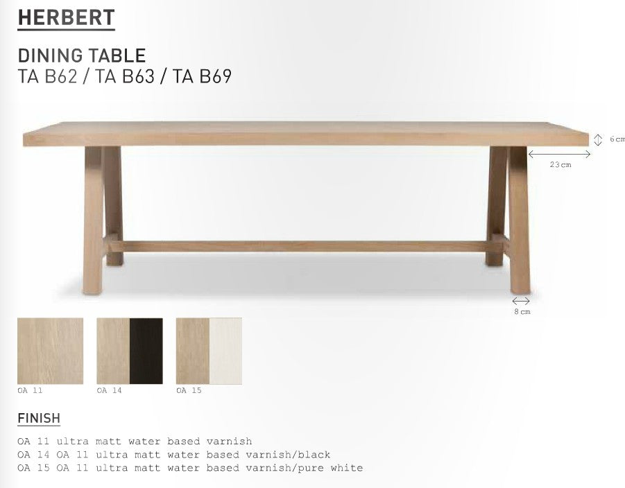Table en chêne HERBERT 90 x 220 cm